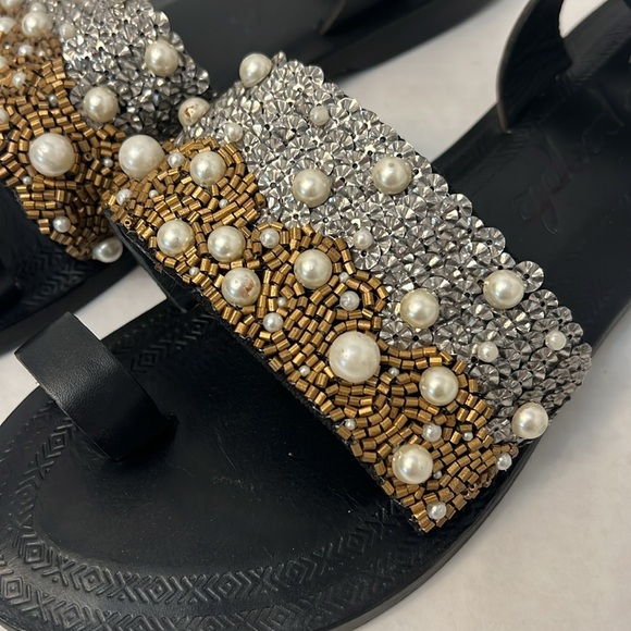 FREE PEOPLE SUN PEAKS EMBELLISHED SANDALS BLACK 38=8 - Picture 5 of 16